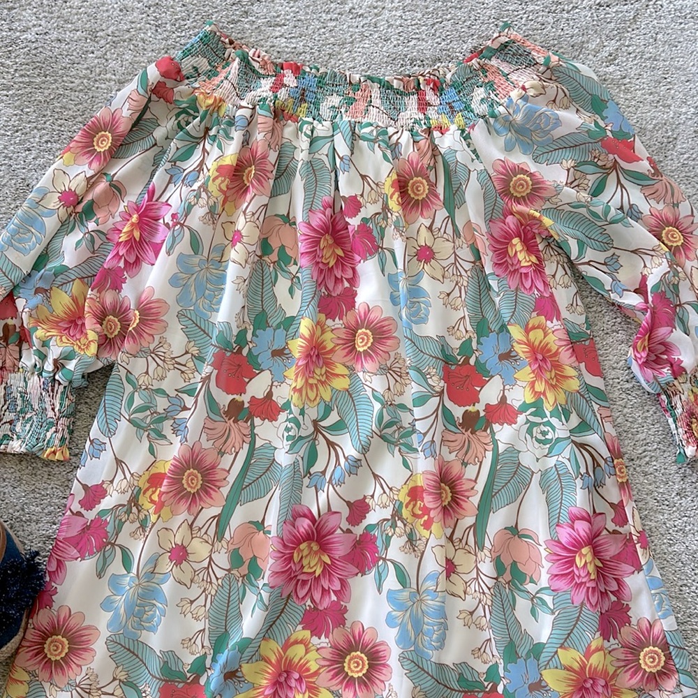 Umgee Flamingo Floral Off The Shoulder Dress - Picture 2 of 8